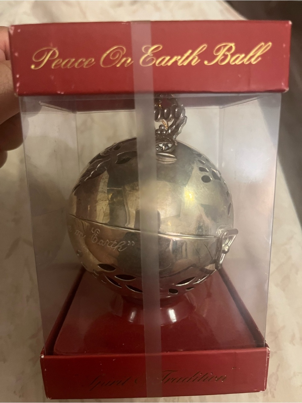 Lenox Silver Peace On Earth Holiday Ornament Ball
